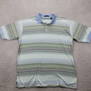 Alan Flusser Shirt Mens Medium Green Striped‎ Polo Golf Classic